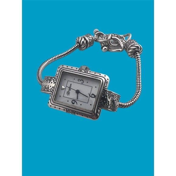 BRIGHTON SHORT HILLS SILVER WATCH WITH 2 BEADS NEW BATTERY CAN ADD BEADS
